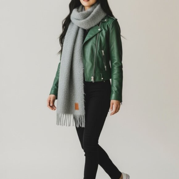 LOEWE Leather-trimmed fringed soft mohair long scarf - Picture 2 of 8